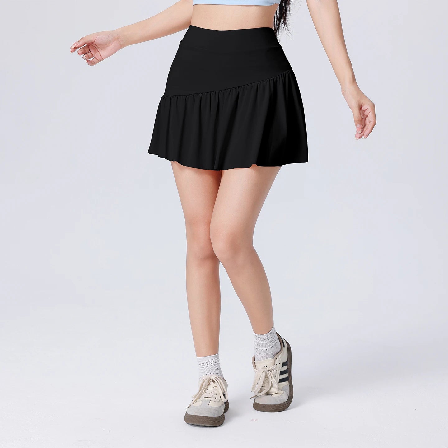 Women High Waist Asymmetrical Tennis Skirt Built-in Shorts Quick Dry Breathable Workout Running Sports Mini Skort