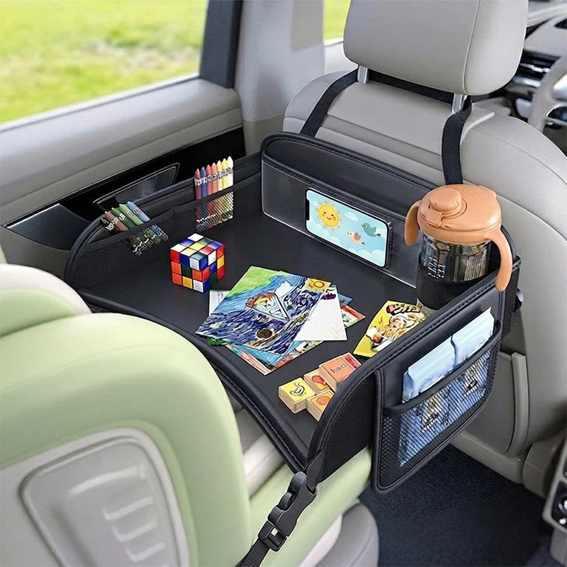 Car Seat Back Hanging Bag For Rear Seat Kids Lunch Desk Food Tray Long Trip Watching Movie Phone Holder Large Capacity Bags