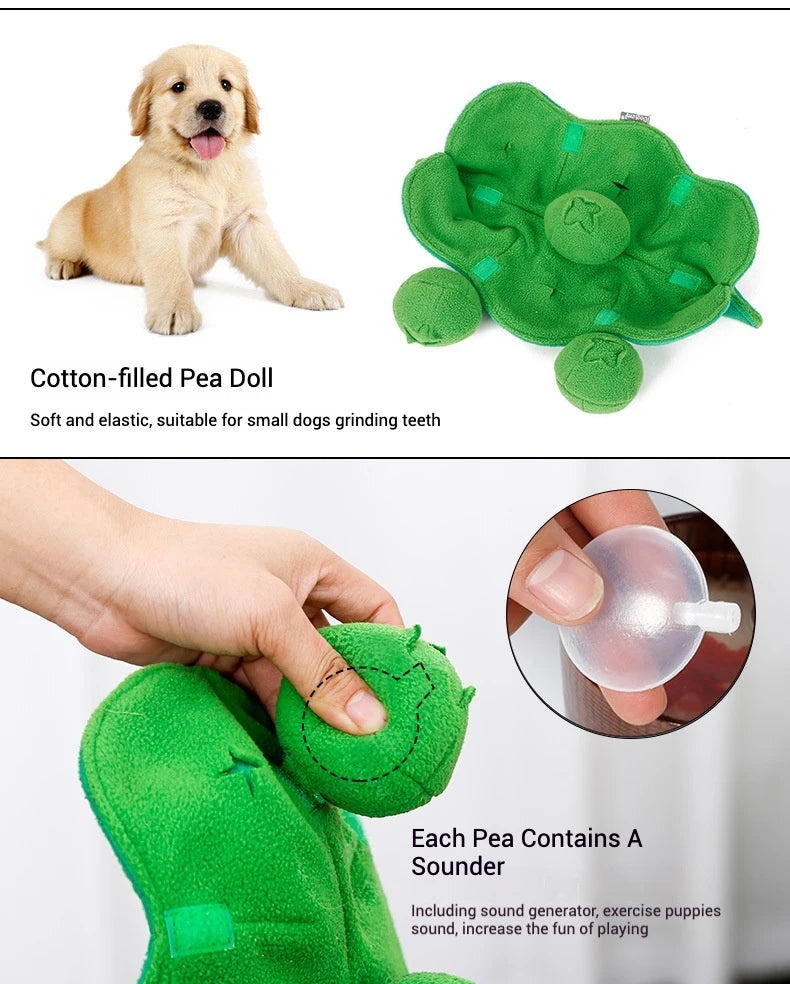 Pea Pet Sniffing Toy for Dogs Plush Soft Chew Toy with Hidden Treat Pockets Built-in Squeakers Interactive Training Nose Work