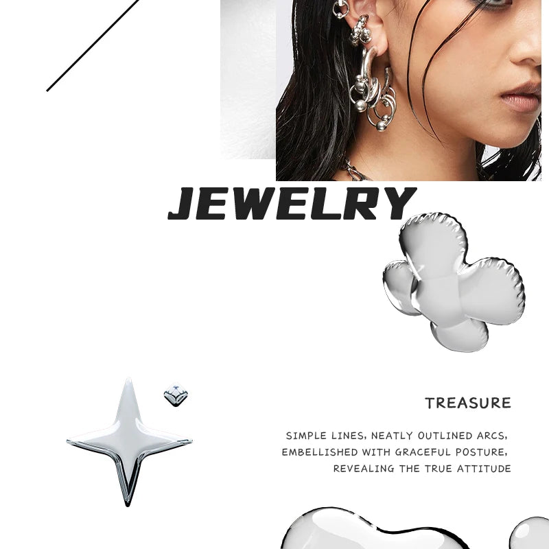 Unique Copper Jewelry Accessories for Men & Women: Avant-Garde Cluster Hoop Earrings, Distinctive Mixed-Metal Shape Body Jewelry