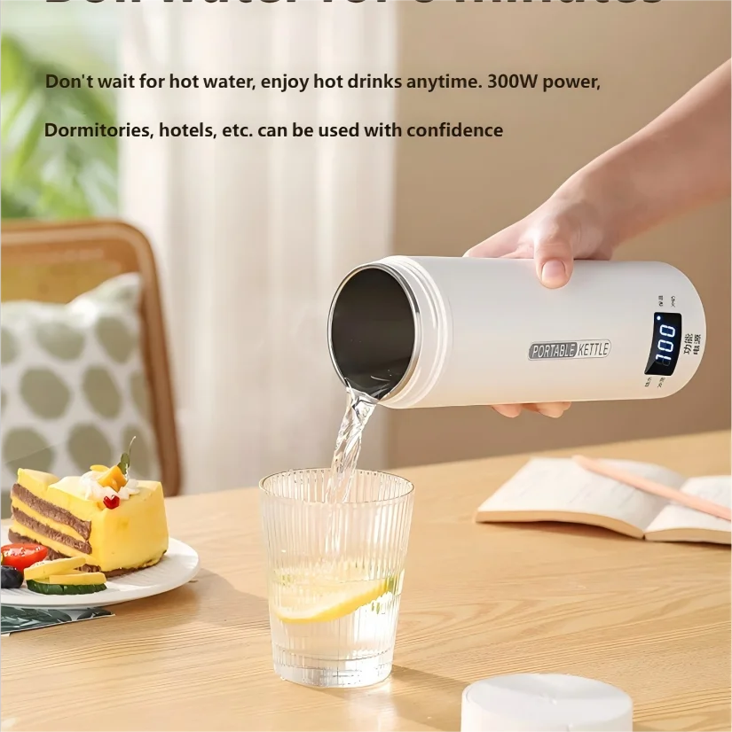 HOMEFISH 450ML Electric Kettles Portable Tea Coffee Kettle Travel Boil Water Thermal Cup Anti-Scald Water Bottle English Menu