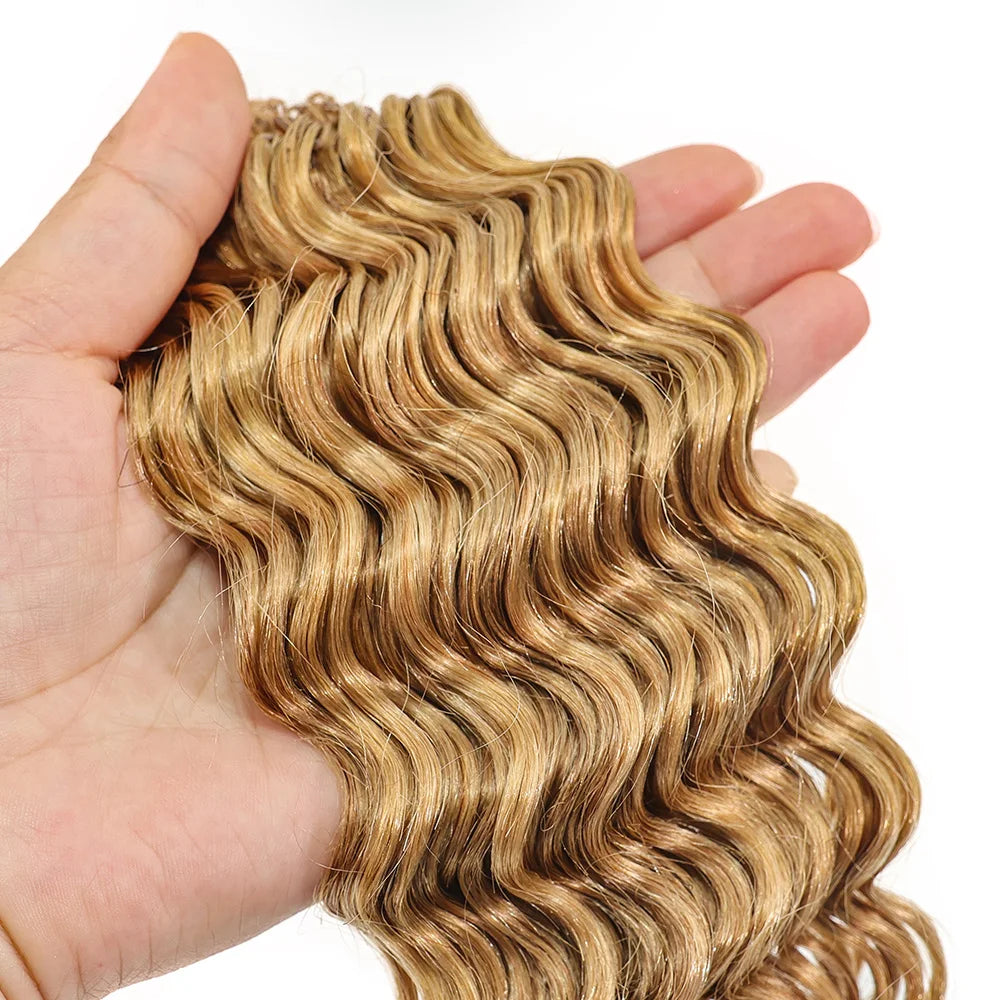 27 Honey Blonde Color Deep Wave Crochet Hair Extensions Knotless Pre-Separated Burmese Curly Feather Crochet 100%  Human Hair