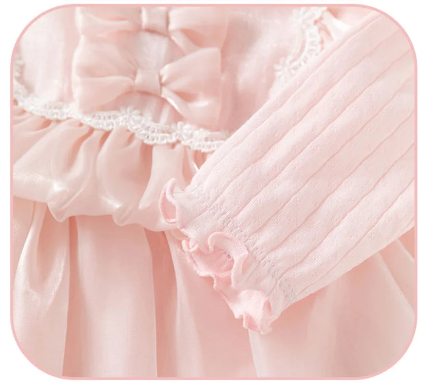 Spring Autumn Newborn Girls Clothes Korean Cute Bow Mesh Cotton Long Sleeve Princess Bodysuits+Hat Baby Boutique Clothing B038