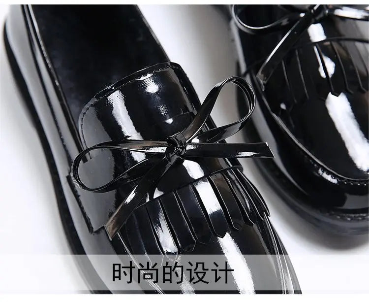 Black Patent Leather Women's Loafers Platform Slip on Shoes for Women 2025 New Spring British Tassel Casual Flats Shoes Woman