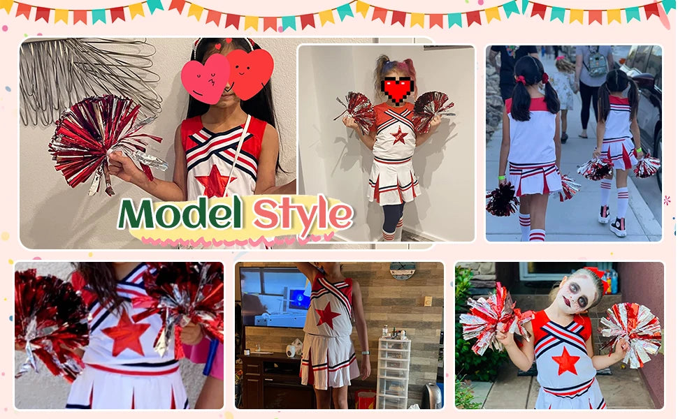 LOlanta 4Pcs Girls' Cheerleading Costumes with Socks Kids School Performance Cheerleader Outfit Halloween Fancy Dress Up 4-14Y