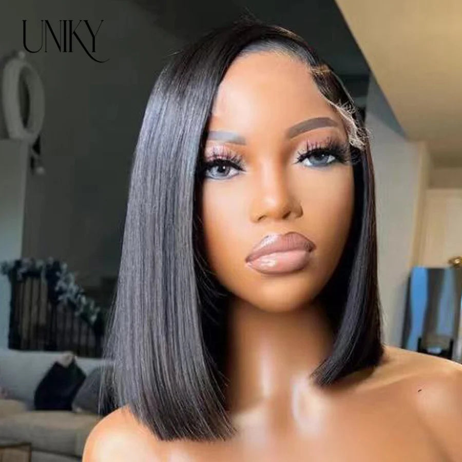 Short Bob Human Hair Wigs Straight Reddish Brown 13x4 Full Lace Frontal Wigs For Women 180 Density Color #33 Glueless Wig