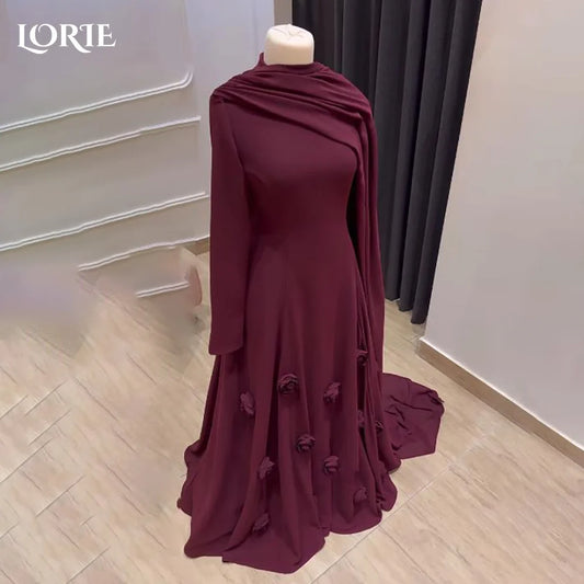 LORIE Modest Crepe Evening Dresses Elegant Cool Deep High Collar Corset Mermaid Arabia Prom Gown Ruffle Party Dresses Customized