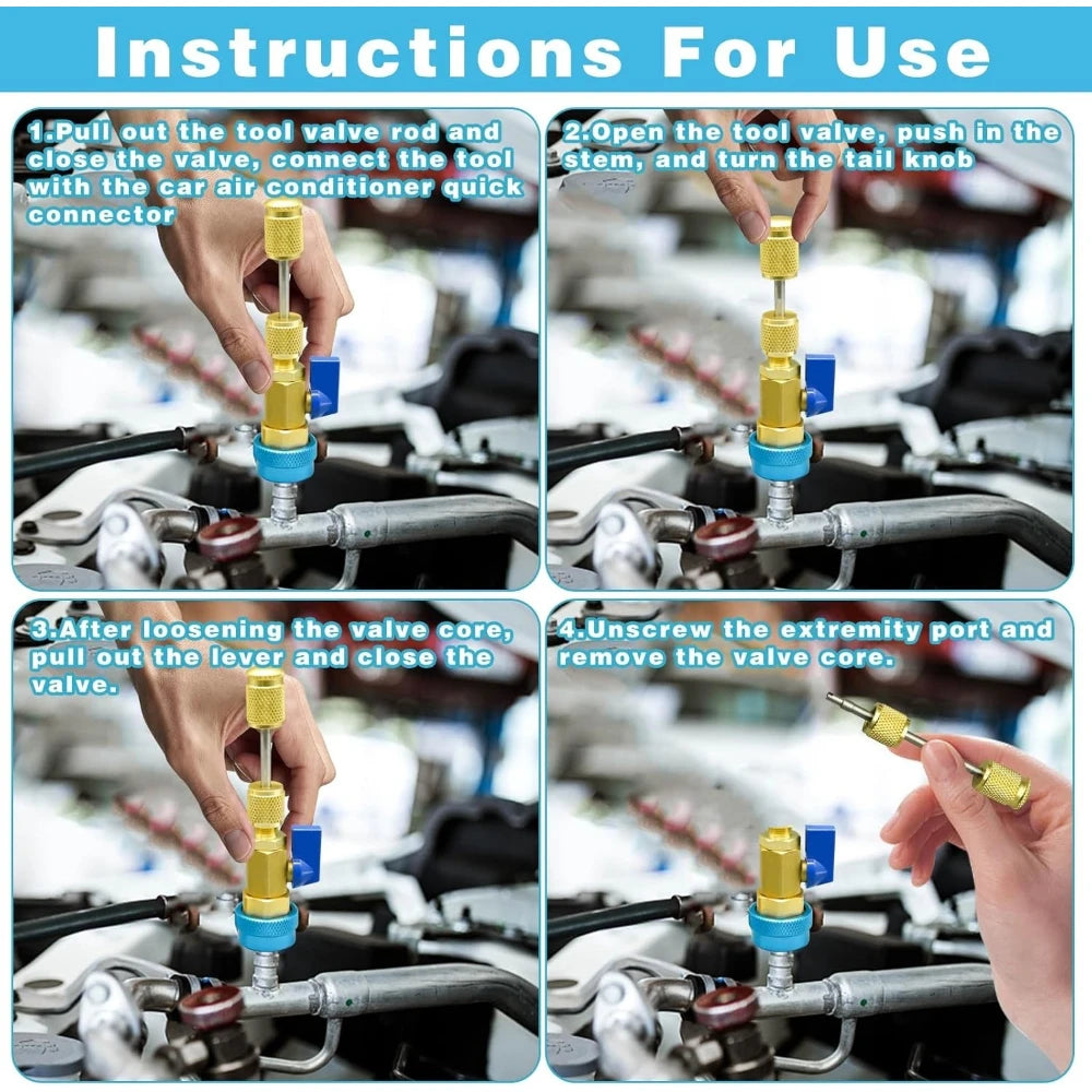 R134A Valve Core Quick Remover Installer, High Low Pressure Valve Core Remover Tools Kit for Refrigerant Air Conditioner System