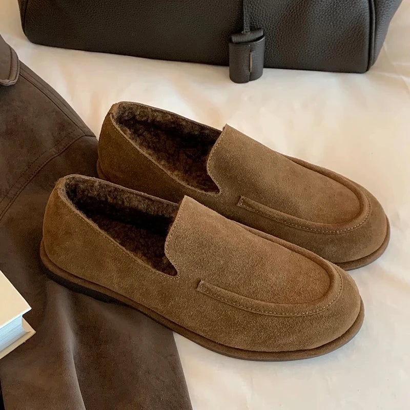 Loafers Shoes for Women Fashion Dress Flats Sport Shoes Suede Casual Warm Winter Boots 2025 New Cozy Walking Femme Snow Botas