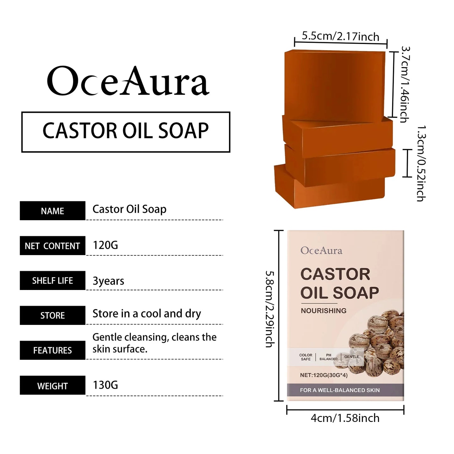 Castor Oil Soap Shampoo Bar Natural Hair Care Deep Moisturizer Scalp Treatmen Nourishing All Hair Types Travel Friendly Eco 120g