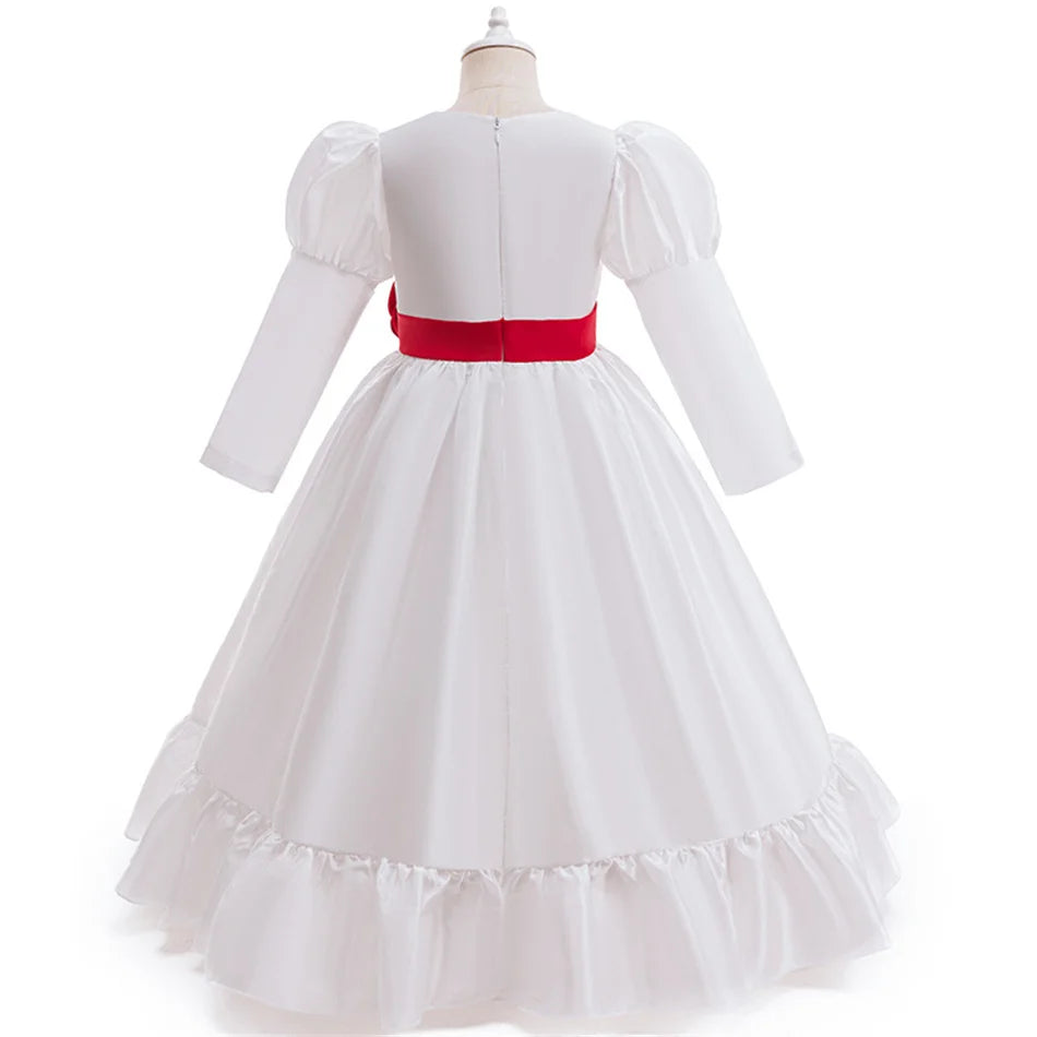 Horror Movie Annabelle Cosplay Costume Girl Long Sleeve Rose Dress For Kid Scary Ghost Role Play Halloween Carnival Party Outfit