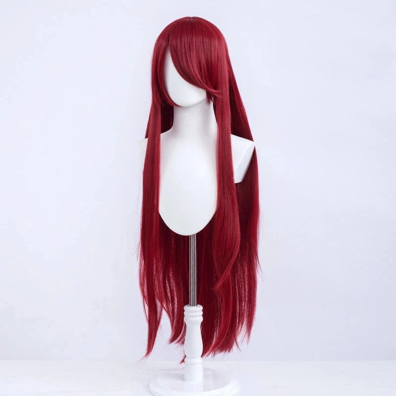 100cm Long Wine Red Uzumaki Kushina Wig Heat Resistant Full Bangs Synthetic Hair Wig
