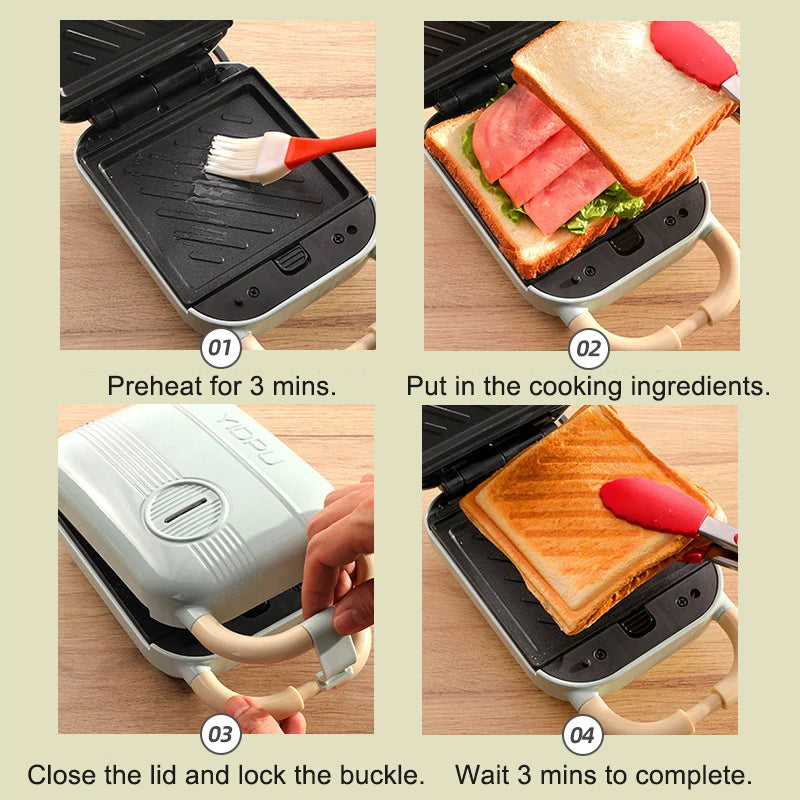 Mini Sandwich Maker Breakfast Machine Multi Cooker Electric Toaster Oven Hot Plate Bread Pancake Waffle Donut Maker for Kitchen