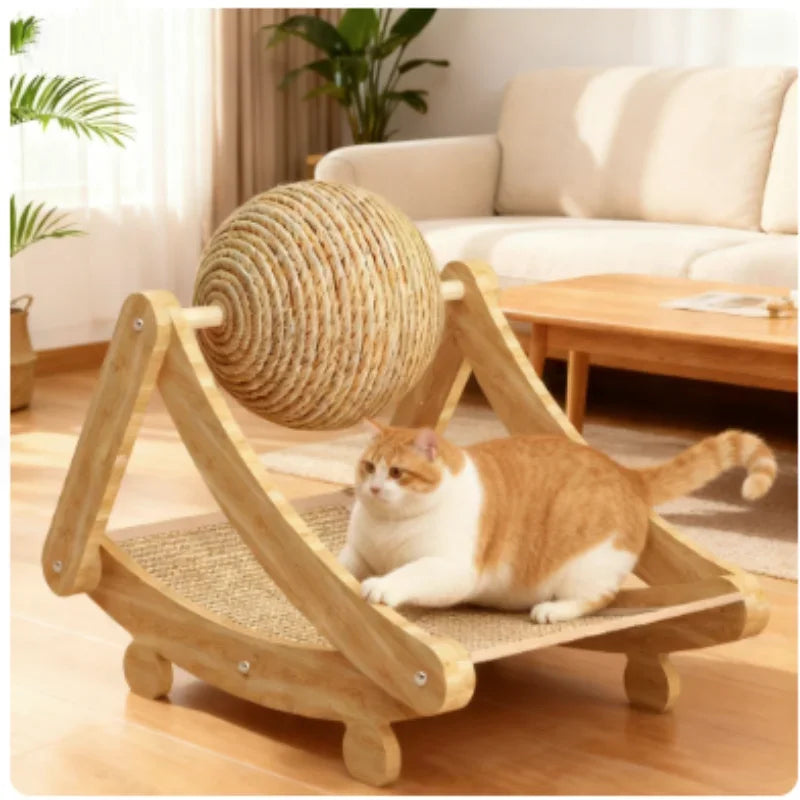 2 In 1. Cat Scratching Ball Wooden Cat Scratcher. Natural Sisal Scratch Board Scratching Column, Wear-Resistant Paw Wood Scraper