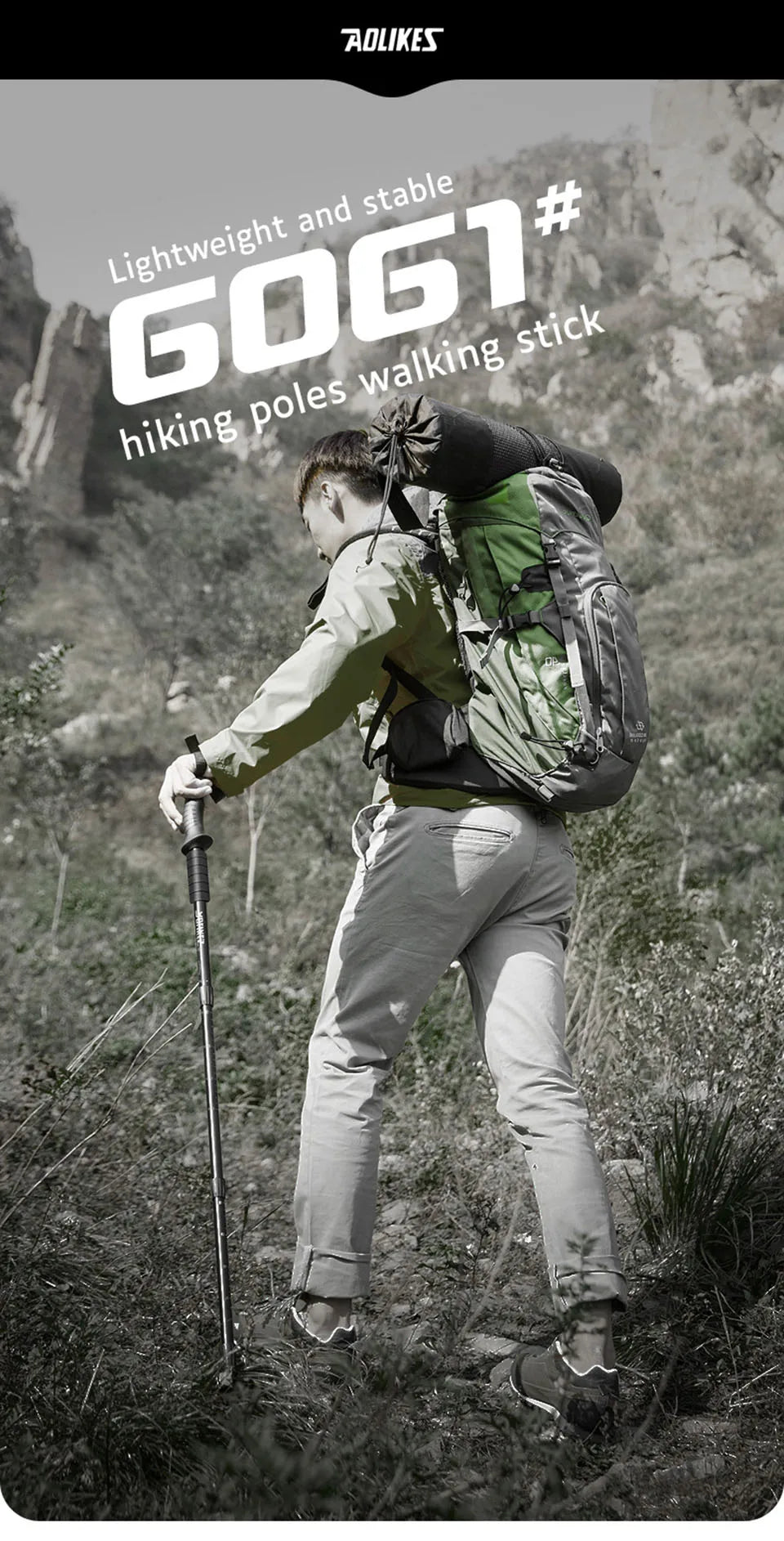 AOLIKES Aluminium Alloy Teleskopic Stick Hiking Poles Bastão De Trekking Walking Stick Ultralight Absorber Walking Cane