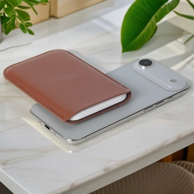 Power Bank Cover Pouch Leather Case for iPhone 17 Air Magsafe External Battery Cover PU Leather Case For iPhone 17 Air Power Ban