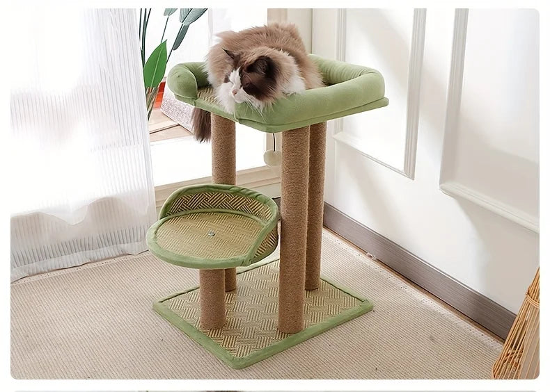 2-Tier Luxury Cat Tree with Sisal Scratching Posts, Multi-Level Cat Tower with Plush Perches & Hanging Toys, Durable Activity