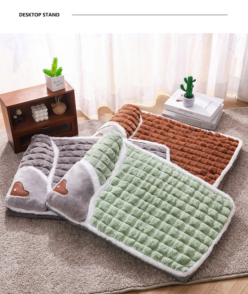 2024 NEW Winter Warm Dog Sleeping Mat Comfortable Dog Bed Plush Pet Mat for Small Medium Large Dogs Square Puppy Bed with Pillow