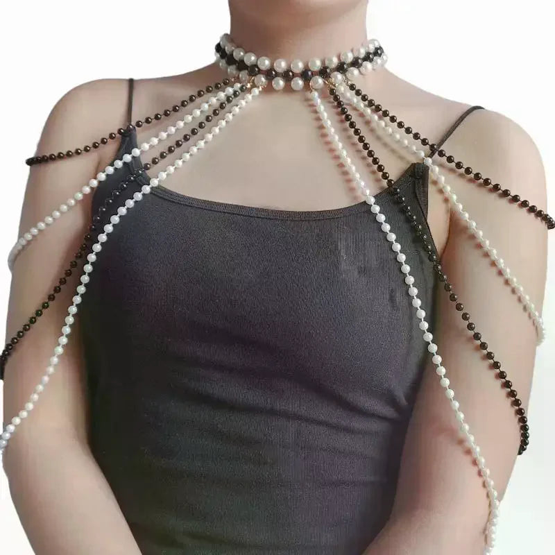 Bridal Tassel Imitation Pearl Shoulder Chain Necklace Elegant Cheongsam Dress Shawl Wedding Jewelry Accessories Gift For Women