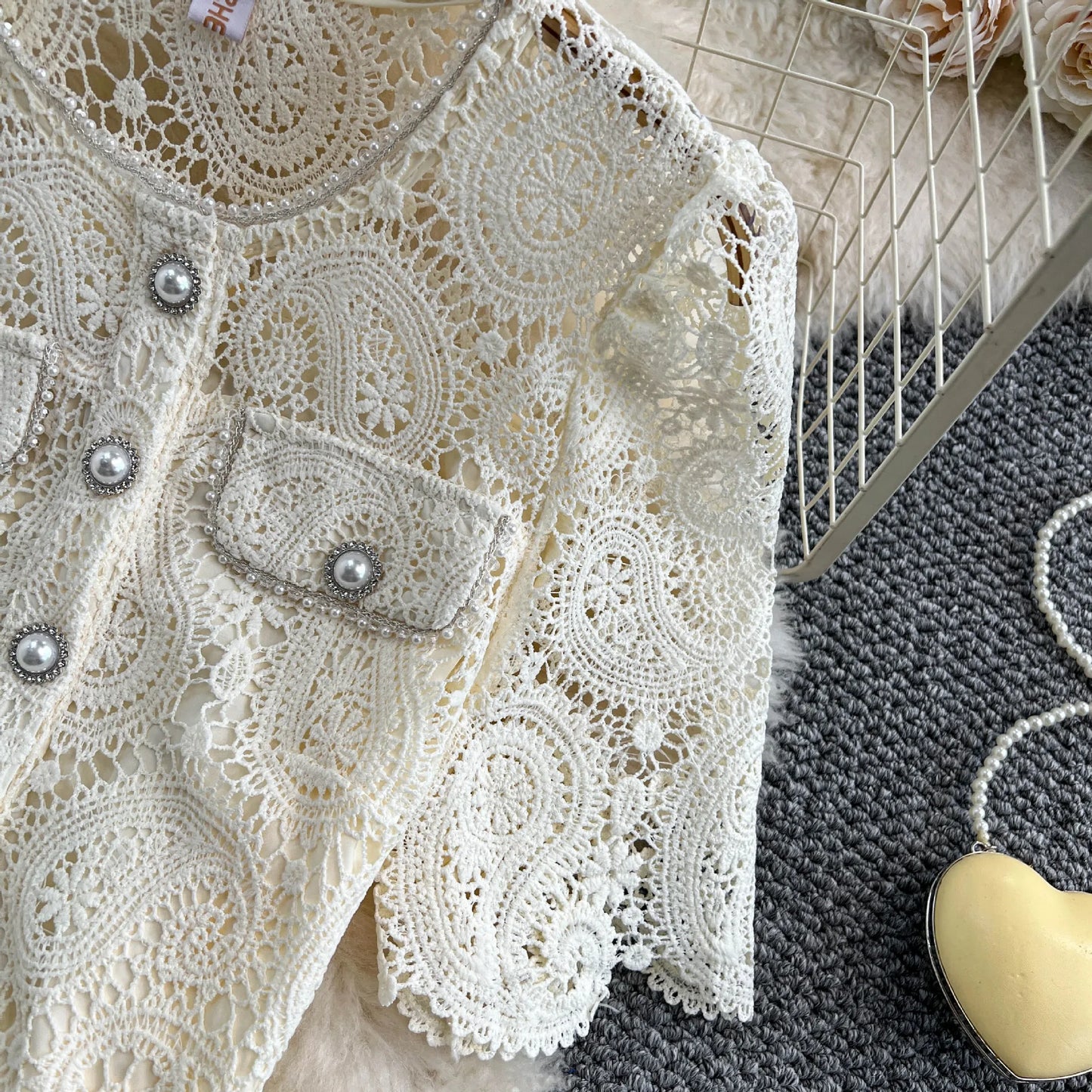 Women Two Piece Sets Skirt Set Embroidery Lace Hollow Out Half Sleeve Shirt Long Skirts A Line High Waist Elegant Work Spring