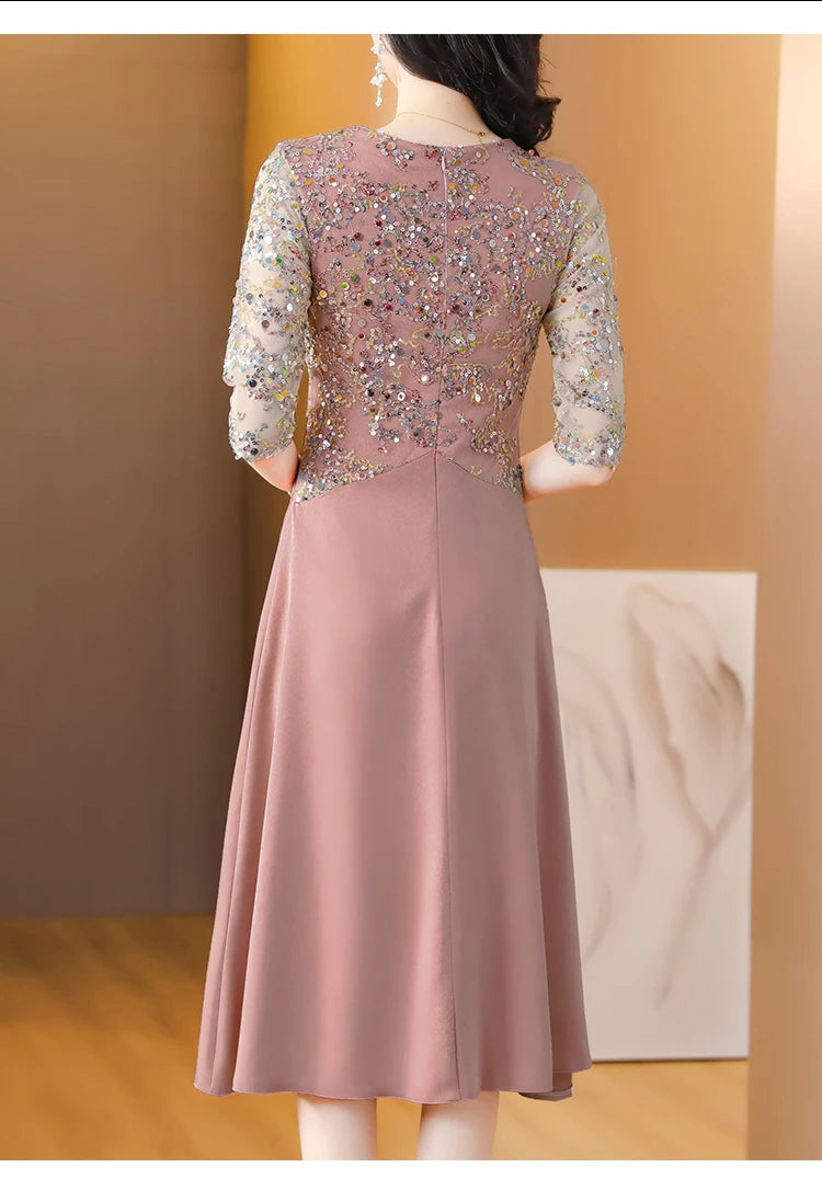 Summer New Sequins Luxury Chic Evening Wedding Dress 2024 Women's Elegant Bodycon Midi Dress Satin Vintage Casual Party Vestidos