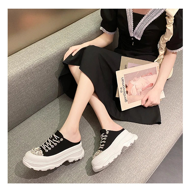 Women Shiny Rhinestones Shoes Four Seasons Casual Sneakers Women Stylish Sport Shoes Lace-Up Sports slippers zapatos mujer