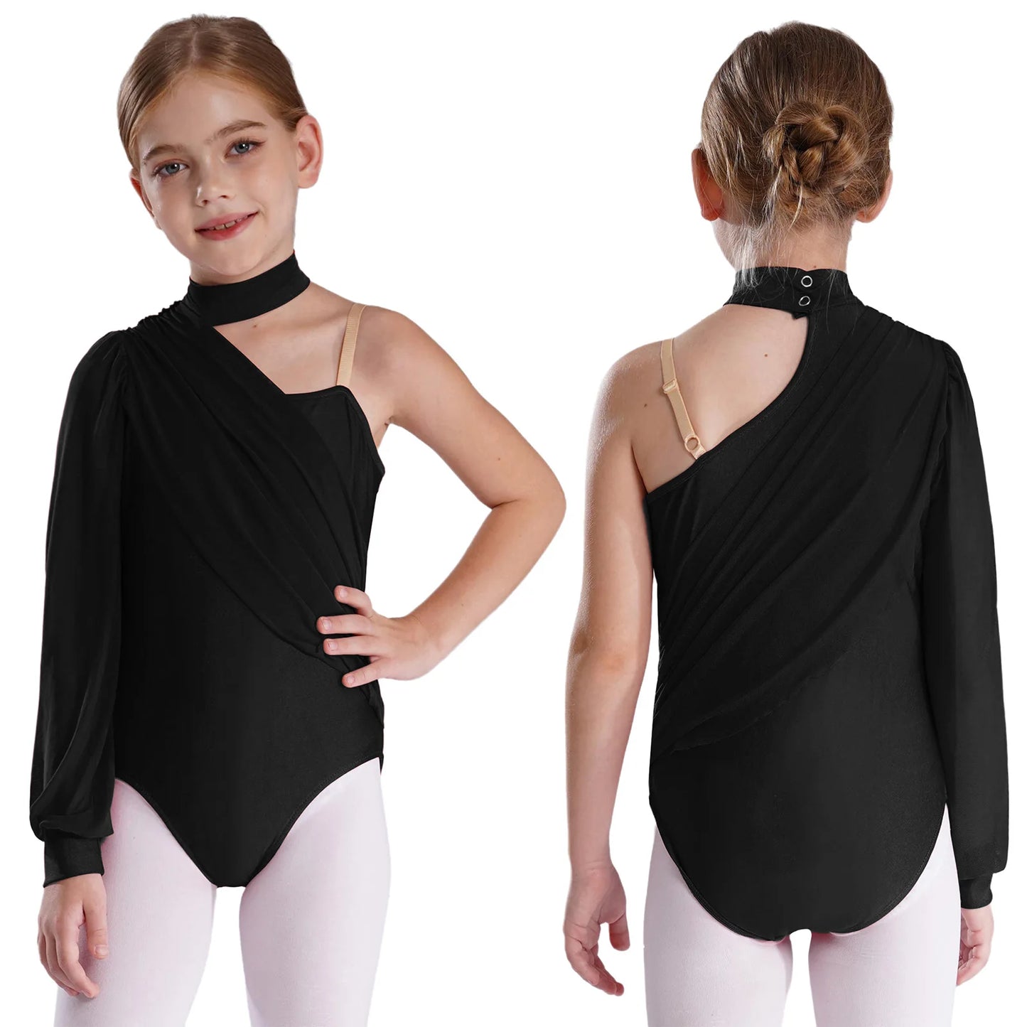 Girls Leotards Jumpsuit for Jazz Latin Skating Competition Costume Tassels Long Sleeve Rhinestones Bodysuit Modern Dancewear