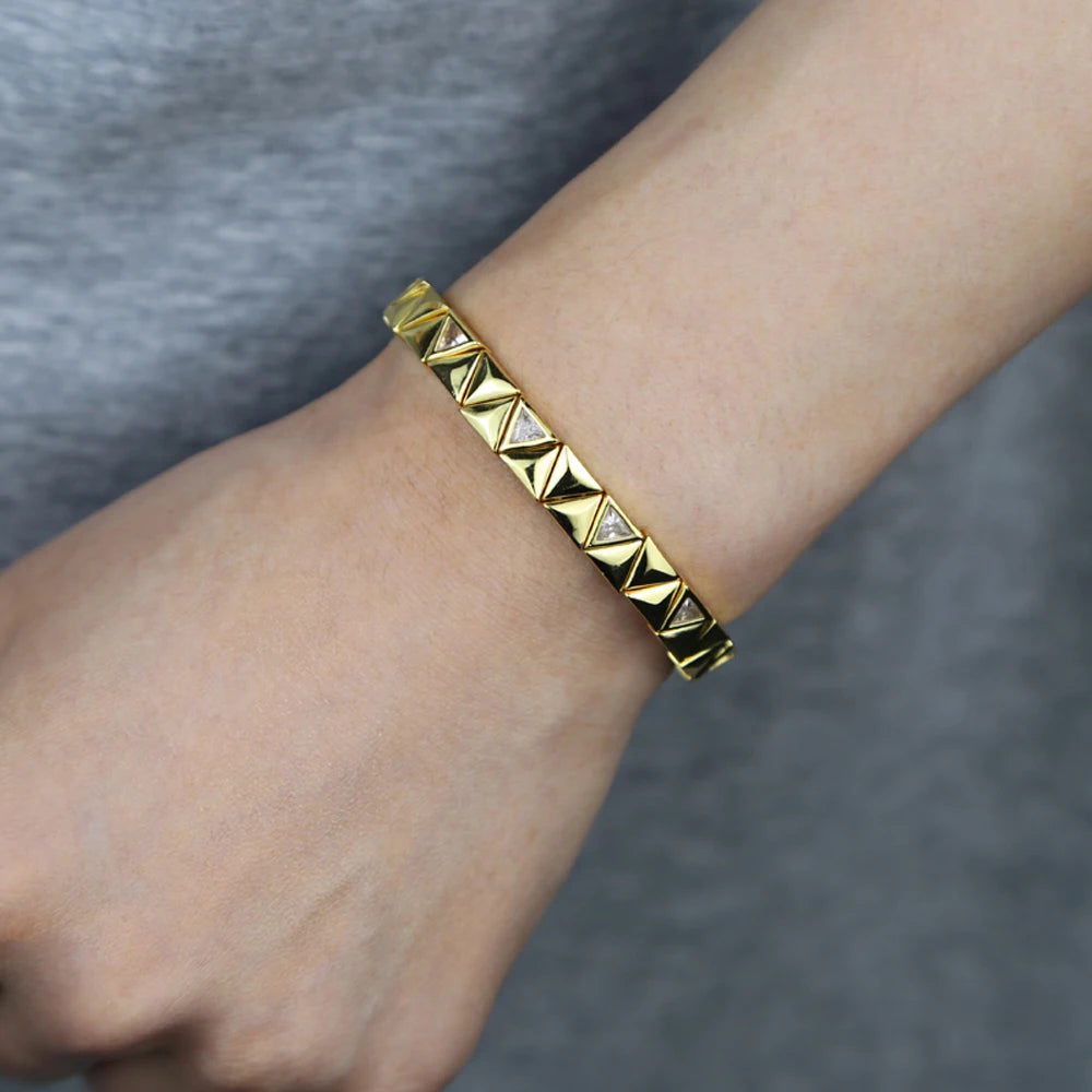 New Iced Out Bling CZ Geometric Stretchy Stretch Double Tennis Chain Bracelet Adjusted Size Bangle For Women Fashion Jewelry