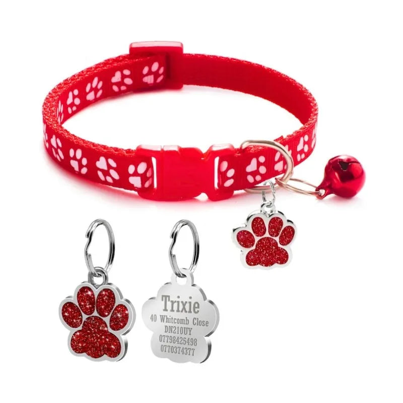 Personalized Cat Collar Adjustable Nylon Pet Products Bell Small Large Kitten pendant Accessories name Tag Small Necklace