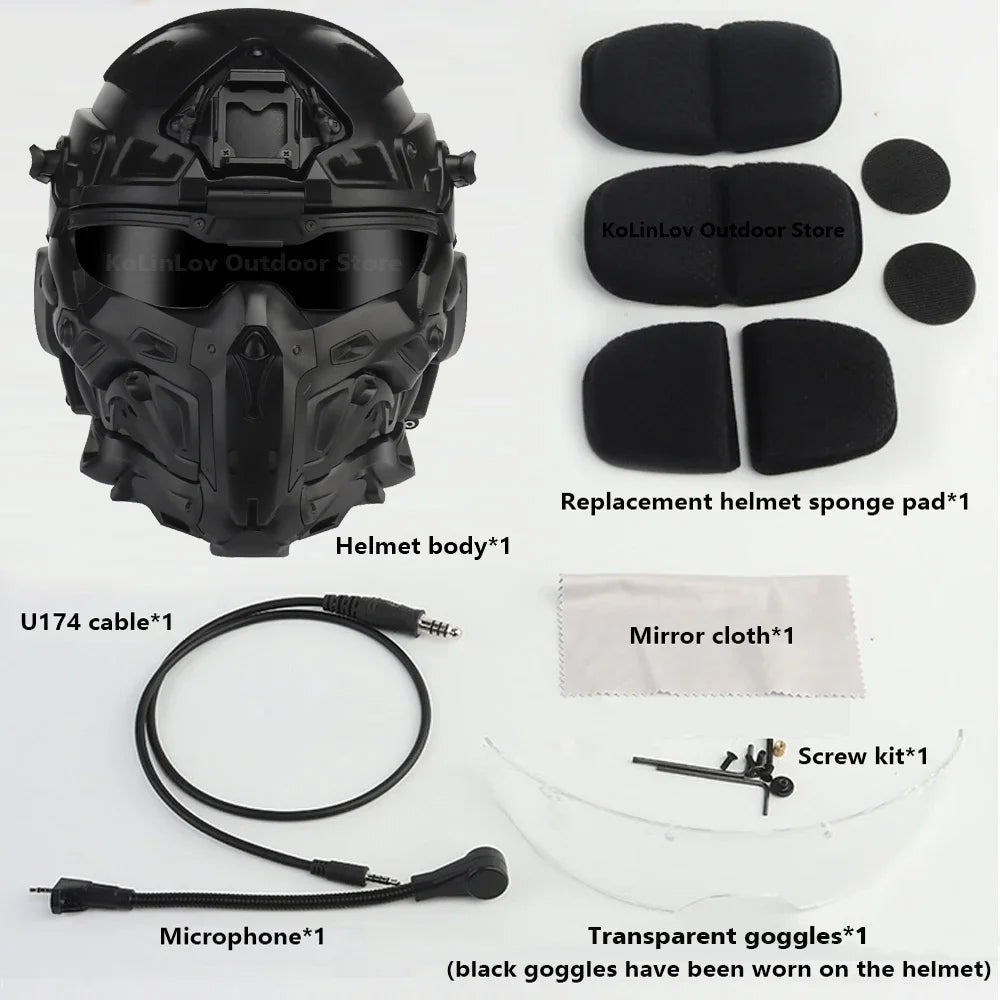 Militar Helmet FAST Helmet Built-in Communication Headset Anti-fog Fan W-Ronin Assault Helmet Detachable Mask Replacement Lens