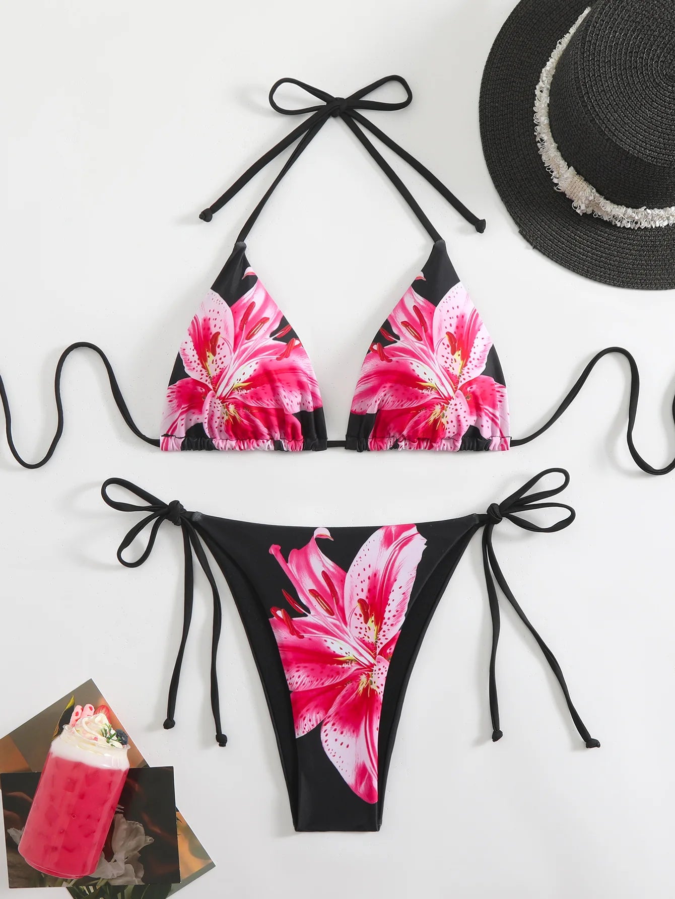 Sexy Bikini Retro Print Tropical Skirted Three-Piece Beachwear Strapless Strap-On Swimsuit Female Adult High Elasticity Backless