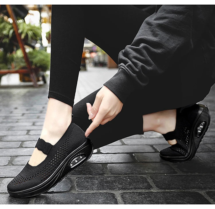Solid Color Women Walking Shoes Air Cushion Non Slip Orthopedic Shoes Ladies' Casual Mother's Shoes Slip-On Lazy Loafers Sneaker