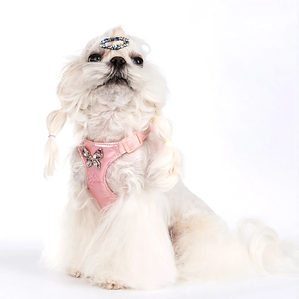 Luxury Dog Harness and Leash Set for Small Dogs, Elegant Mesh Vest Harness with Bow Tie, Perfect for Maltese Chihuahua Puppyl