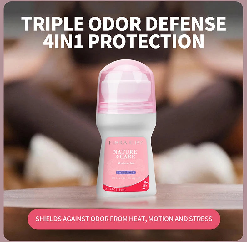 Flora Ruby Cherry Blossom Collection Lavender/Rose/Jasmine/Lily Roll On Deodorant Aluminium free for Women 1.69 fl oz/50 ml