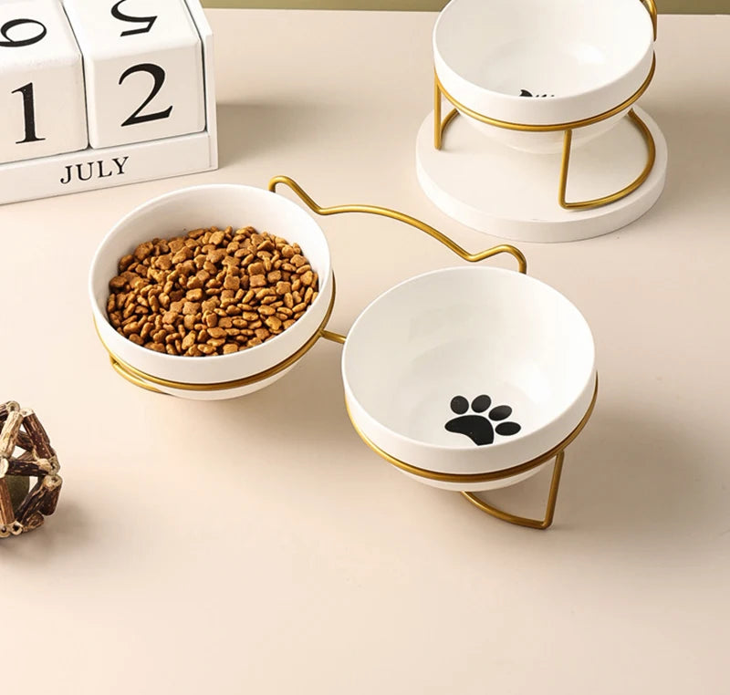 500ML Pet Ceramic Bowl Kitten Puppy Ceramic Bowl Water Feeder Cat Food Feeding Dish Dispenser with Raised Stand Cat Accessories
