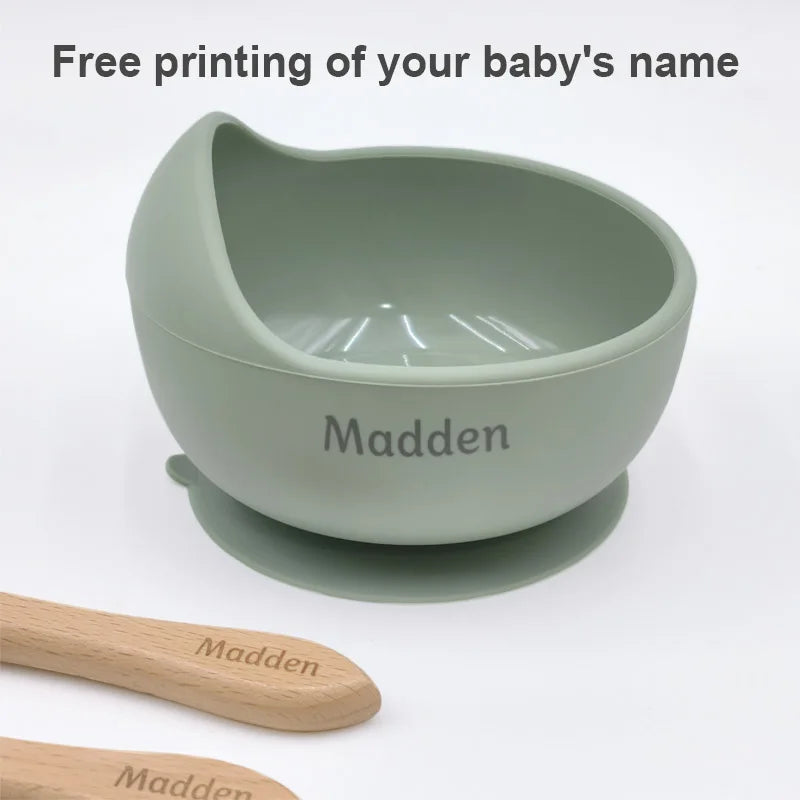 6PCS Silicone Feeding Set For Baby Personalized Name Logo Plate Bowl Customized Newborn Gift Silicone Straw Cup BPA Free