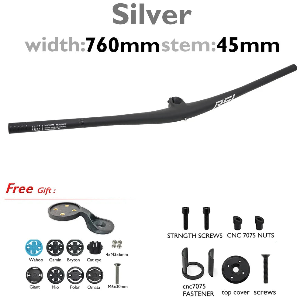MTB Carbon Handlebar For RSL,Stem Rise 0°, Stem Length 35/45/55, Clamping 28.6mm Rise 27.5mm Width 760mm Mountain Bike Part