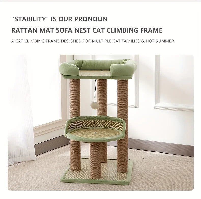 2-Tier Luxury Cat Tree with Sisal Scratching Posts, Multi-Level Cat Tower with Plush Perches & Hanging Toys, Durable Activity