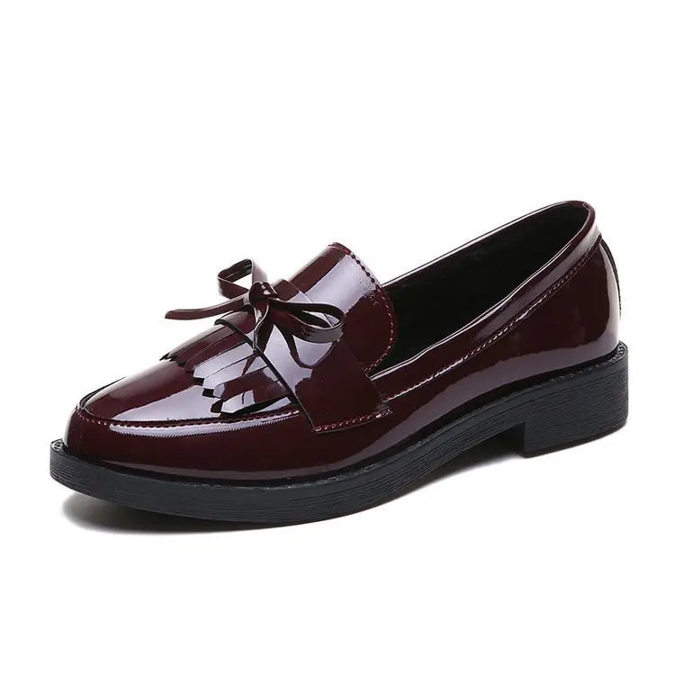 Black Patent Leather Women's Loafers Platform Slip on Shoes for Women 2025 New Spring British Tassel Casual Flats Shoes Woman