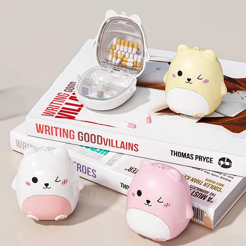 Cute Cartoon Small Bear Portable Double-layer Compartment Going Out Packed Separately Medicine Storage Plastic Pill Box Fashion