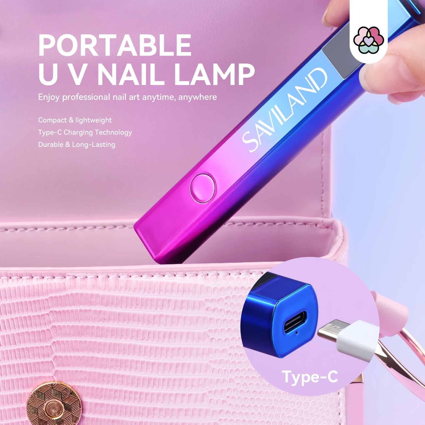 SAVILAND Portable Nail Lamp Dryer Handheld Mini UV Light for Nails For Gel Polish Quick Dry USB Nail Dryer Nail Art Tools