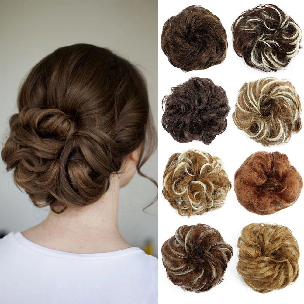 Synthetic Hair Bun Wig Donut Wavy Elastic Rubber Scrunchie Hair Pieces Ladies Ponytail Hair Extension Curly Wrap