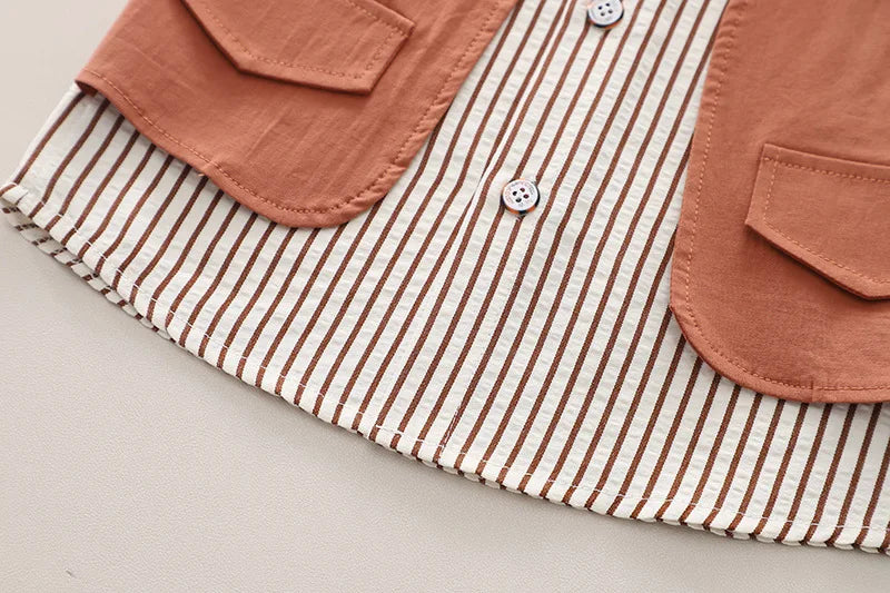 Toddler Summer 1st Birthday Boy Outfit 2024 Korean Style Striped Turn-down Collar Short Sleeve Shirts + Shorts Boys Clothes Sets