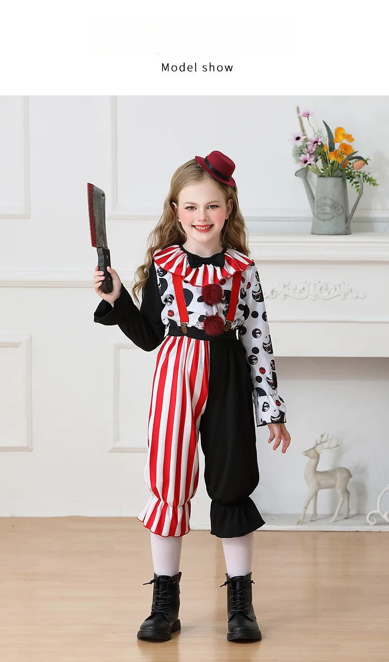 Halloween Cosplay Costumes Horror Clown Dresses Pants Headwear Clothes Sets Carnival Theme Party Role Playing Outfits for Girls
