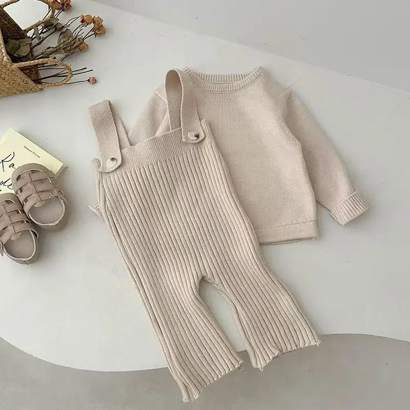 2PCS Baby Girls Clothes for Children Solid Sweater Bib Pants 2Pcs/Set Toddler Fashion Tracksuits