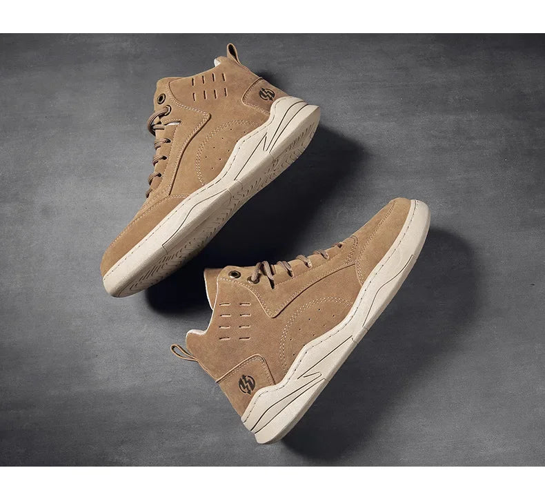 Men's High Top Sport Shoes Winter New Fashion Retro Outdoor Travel Matching Lace up Leather Surface Shoes Comfortable Casual Sne