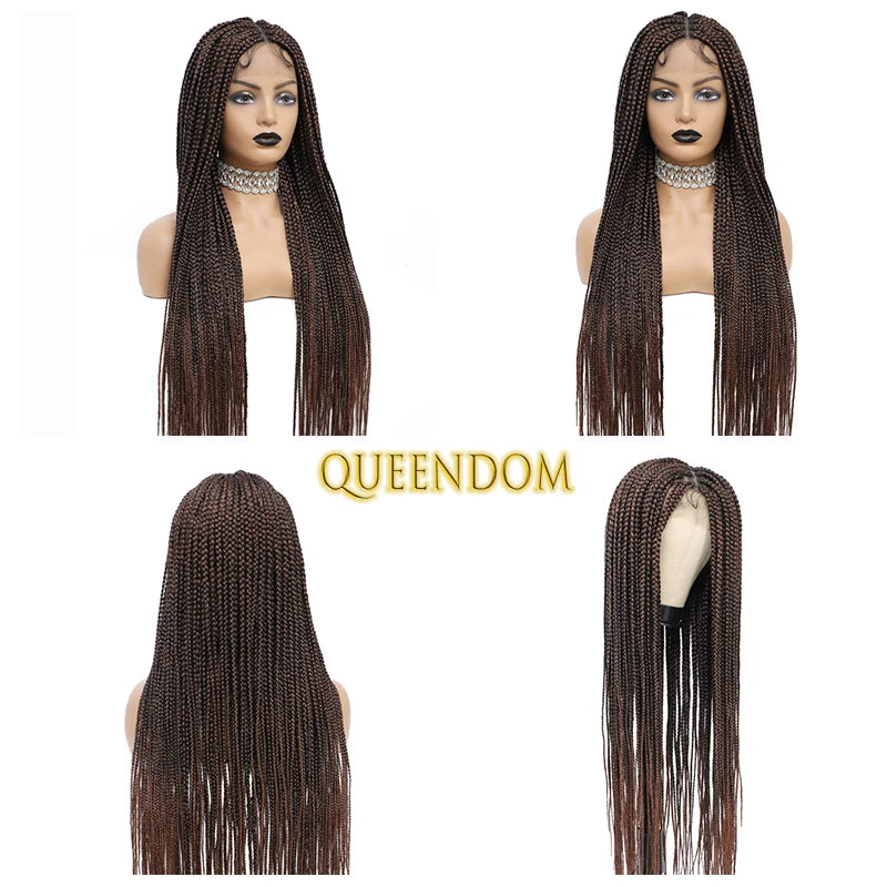 36" Knotless Box Braided Wig African black Women wig Full Lace Synthetic Braiding Hair Long Senegalese Twists wig Baby Hair