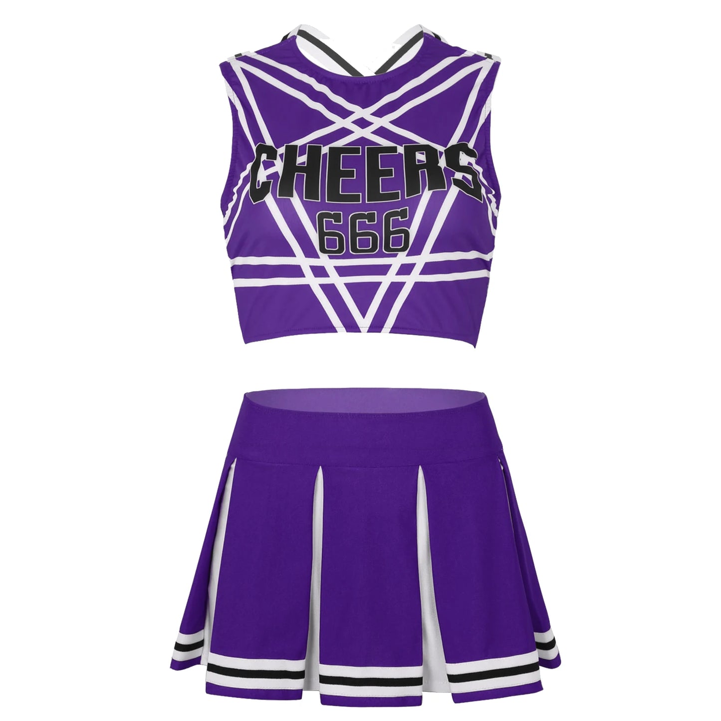 Women's Cheerleader Cosplay Costume Uniform Outfit Stand Collar Crop Top with Mini Pleated Skirts Carnival Cheerleading Suit