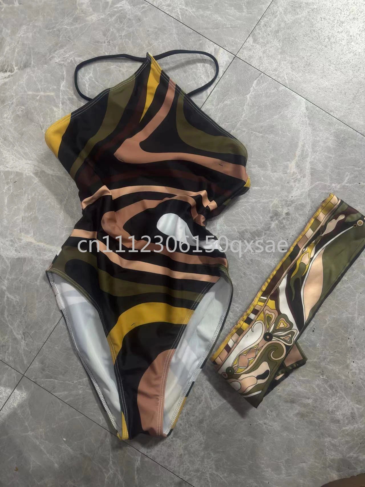 Luxury Design Women's Brown Headband Scarf Swimsuits with Letter Signature Logo Classic Brand Headband Bikini Sets Beachwear
