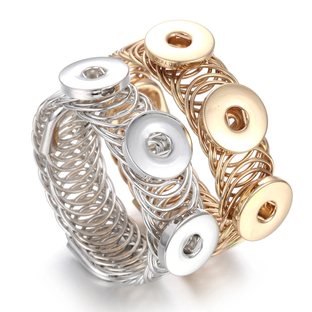 10pcs/lot Wholesale Metal 18mm Snap Button Bracelet Bangles Silver Gold Color Snap Bracelet Fit 20mm 18MM Snap Buttons Jewelry